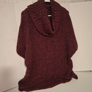 Mac & Jac Burgundy Marled Cowl Neck Poncho Sweater XL Wool Blend‎